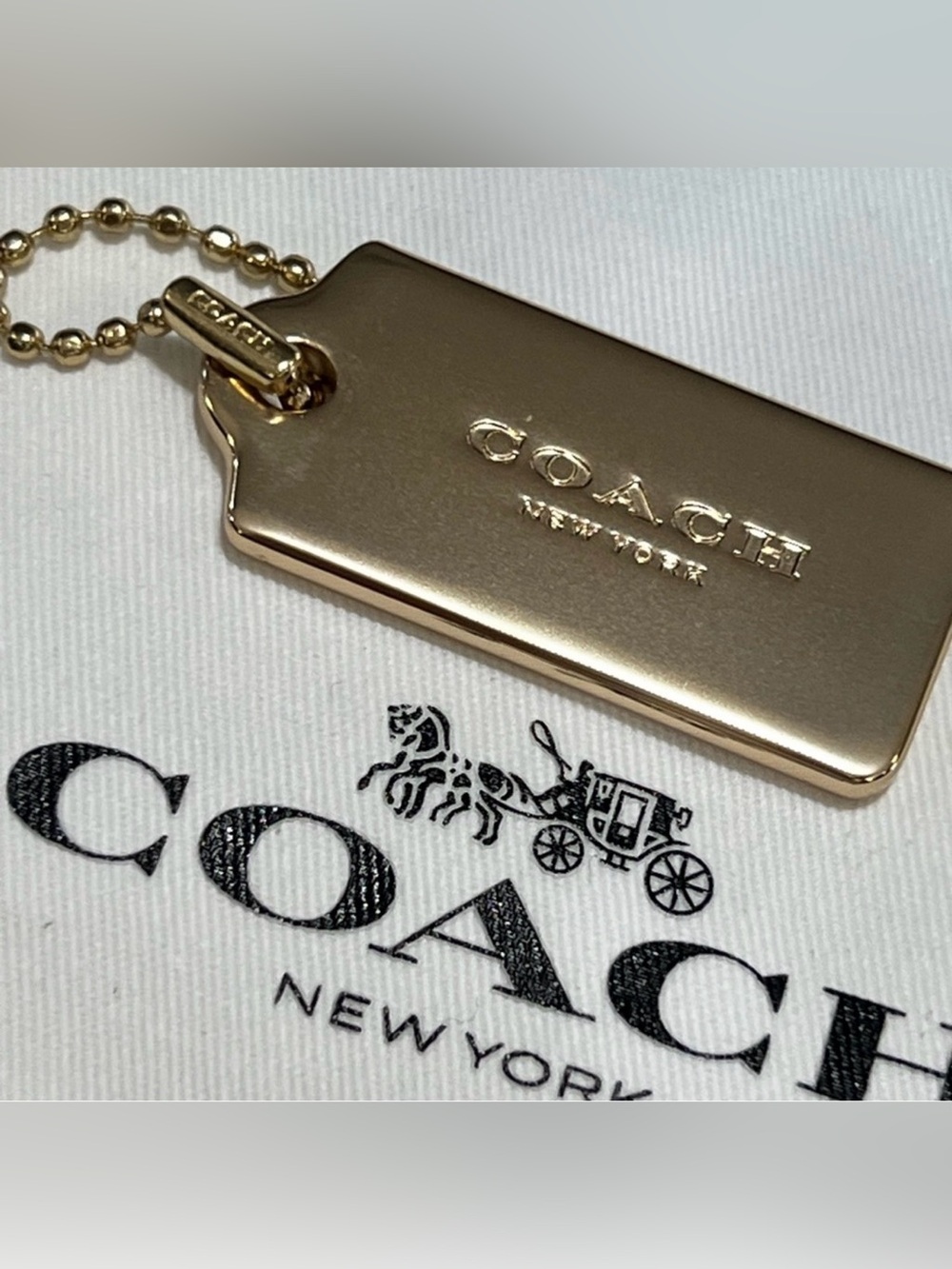 Coach Gold Rectangular Logo Tag Key Holder - Picture 3 of 5